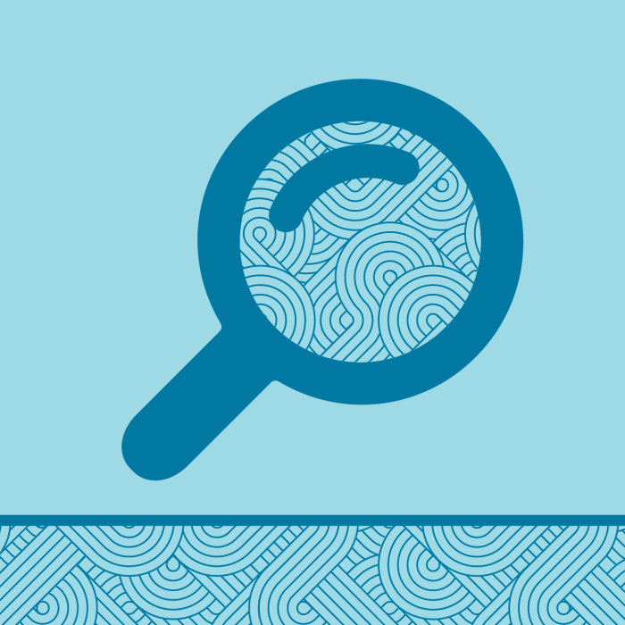 A blue magnifying glass icon sits on a light background. Within the glass and across the bottom are a swirling roadmap pattern. 