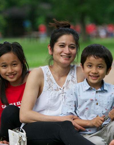 Asian mom with two children