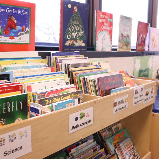 Children's books at the Wilder Child Development Center's library for preschoolers and toddlers
