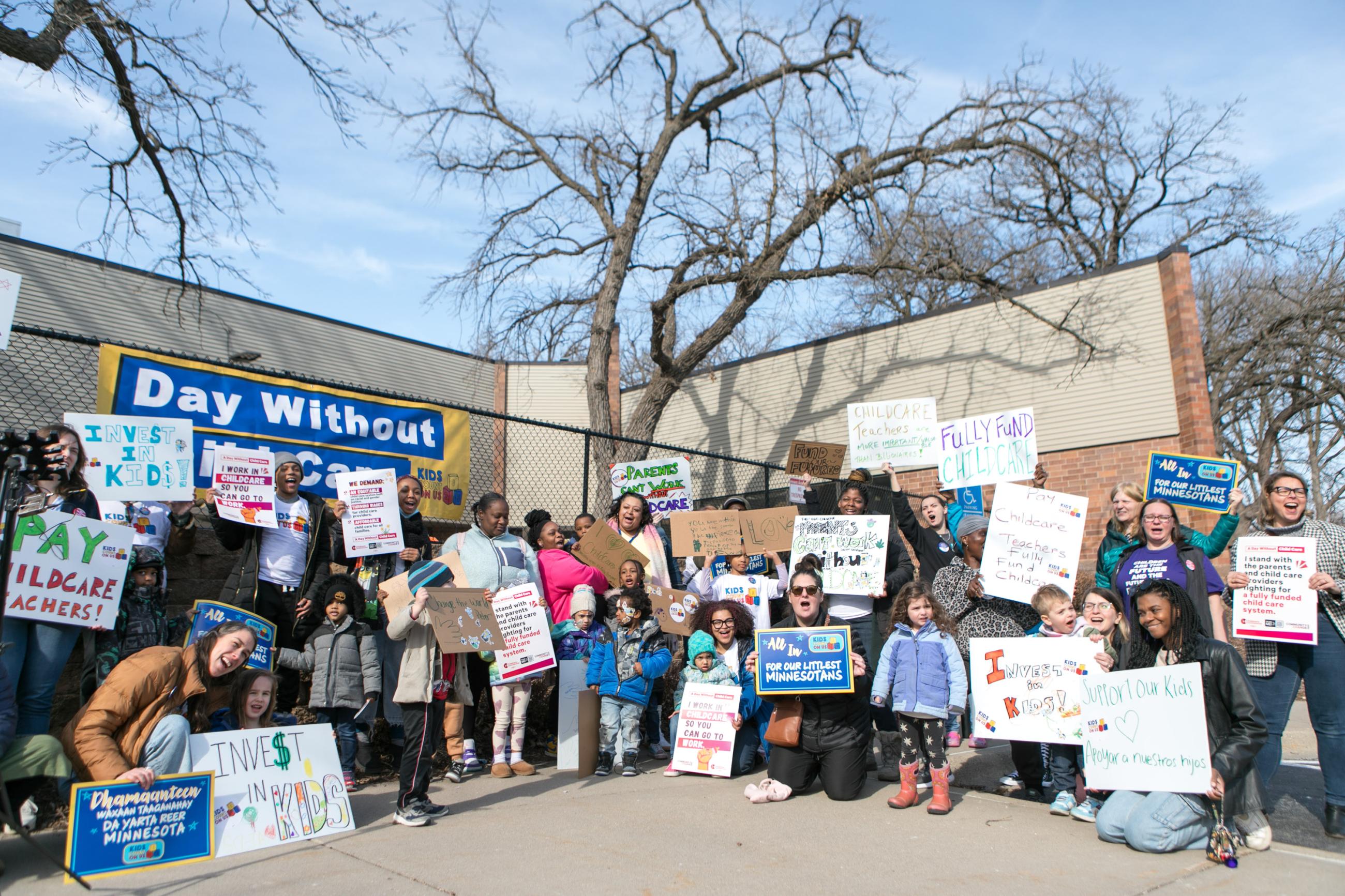 Families and childcare staff outside of Wilder's Child Development Center