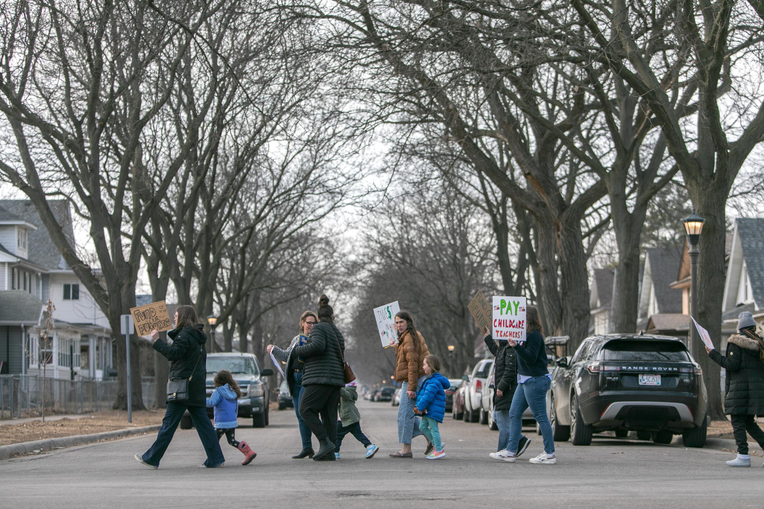 Day With Out Childcare Parents marching in Saint Paul