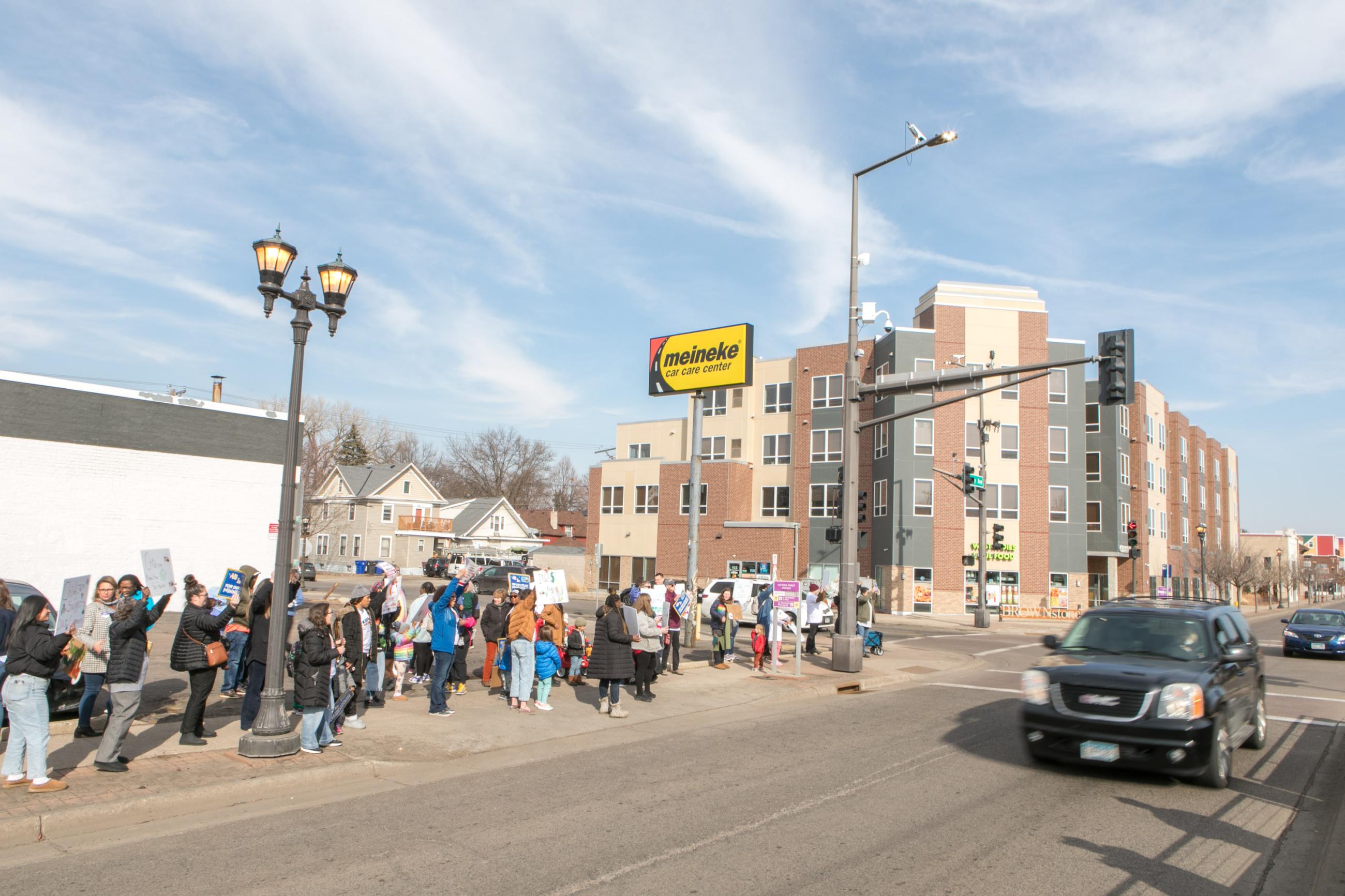 Parents and staff in St. Paul on University Street.